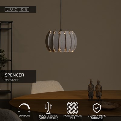 Lucide SPENCER - Hanglamp - Ø 30 cm - 1xE27 - Grijs
